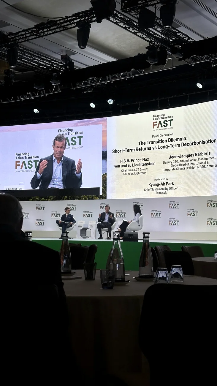Original conference photograph from Ecosperity Week, Singapore, featuring a session on financing Asia’s transition
